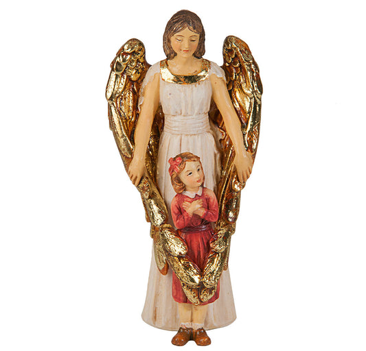 Small Catholic 4" Guardian Angel With Girl Hand Painted Solid Resin Patron Saint Statue