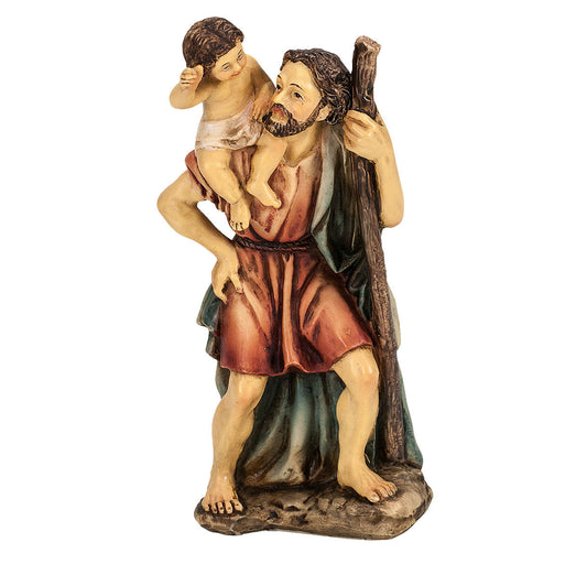 Small Catholic 4" Saint Christopher Hand Painted Solid Resin Patron Saint Statue