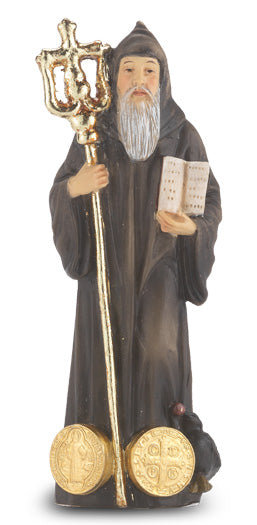 Small Catholic 4" St. Benedict Hand Painted Solid Resin Statue