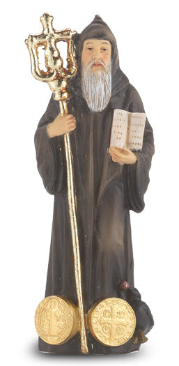 Small Catholic 4" St. Benedict Hand Painted Resin Statue