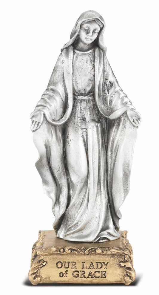 Small Catholic 4 1/2" O.L of Grace Pewter Statue Figurine On Base, Made in USA