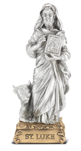 Small Catholic 4 1/2" St. Luke Pewter Statue Figurine On Base, Made in USA