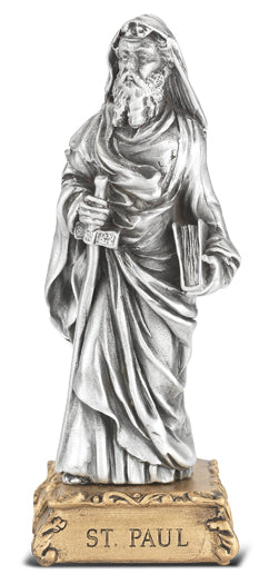 Small Catholic 4 1/2" St. Paul Pewter Statue Figurine On Base, Made in USA