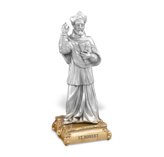 Small Catholic 4 1/2" Saint Robert Pewter Statue Figurine On Base, Made in USA
