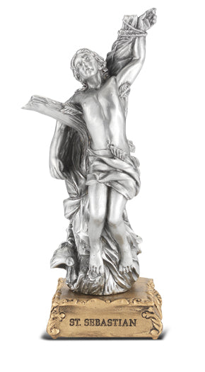 Small Catholic 4 1/2" St. Sebastian Pewter Statue Figurine On Base, Made in USA