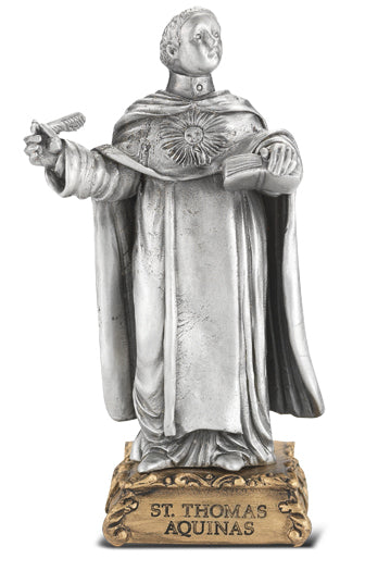 Small Catholic 4 1/2" St. Thomas Aquinas Pewter Statue Figurine On Base, Made in USA