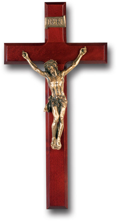 Large Catholic Dark Cherry Wood Wall Crucifix 12 Inch Decor