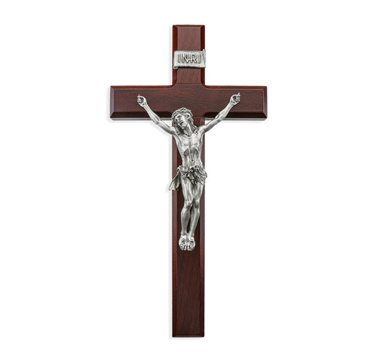 Large Catholic Dark Cherry Wood Wall Crucifix 12 Inch Decor