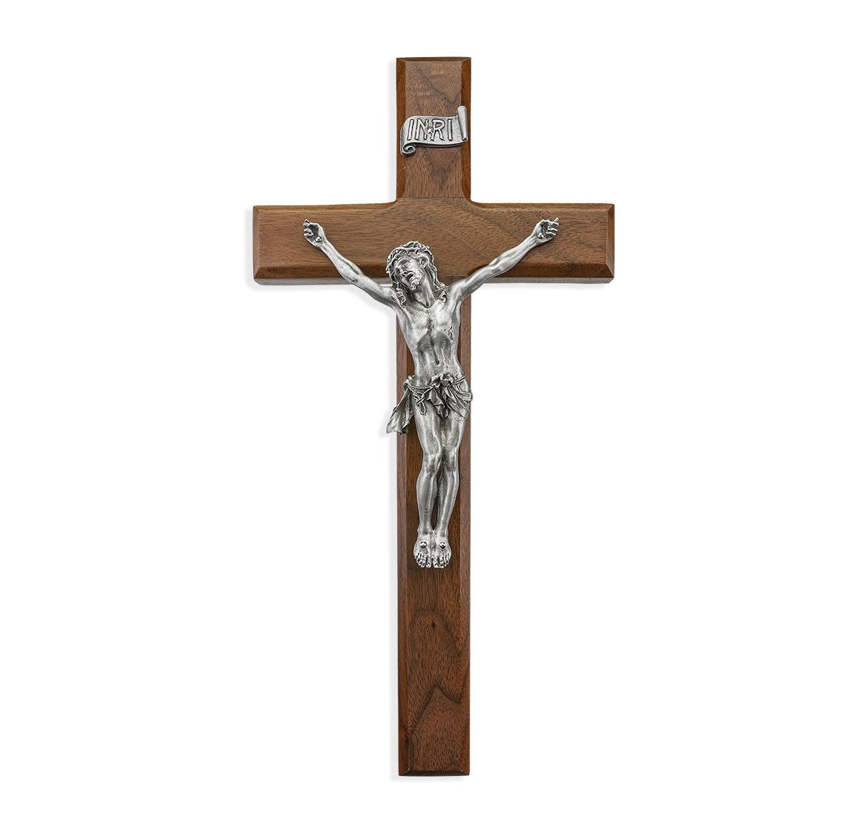 Large Catholic Walnut Wood Wall Crucifix, 12", for Home, Office, Over Door