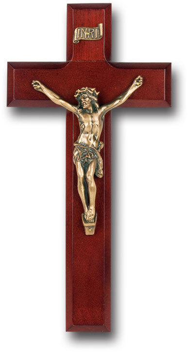 Medium Catholic Dark Cherry Wood Wall Crucifix, 9", for Home, Office, Over Door