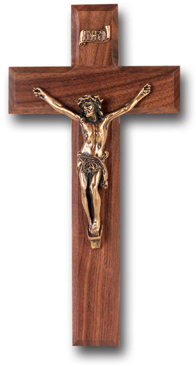 Medium Catholic Genuine Walnut Wall Crucifix, 9", for Home, Office, Over Door