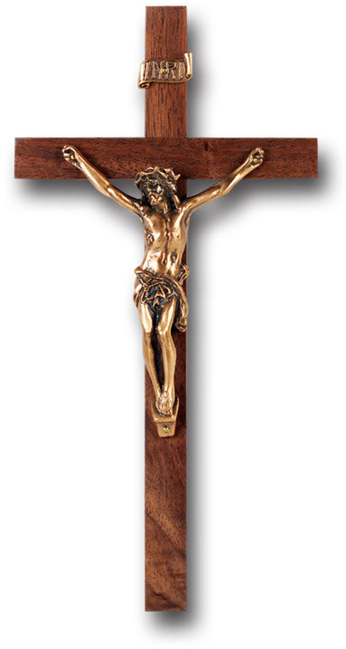 Medium Catholic Genuine Walnut Wood Wall Crucifix, 9", for Home, Office, Over Door
