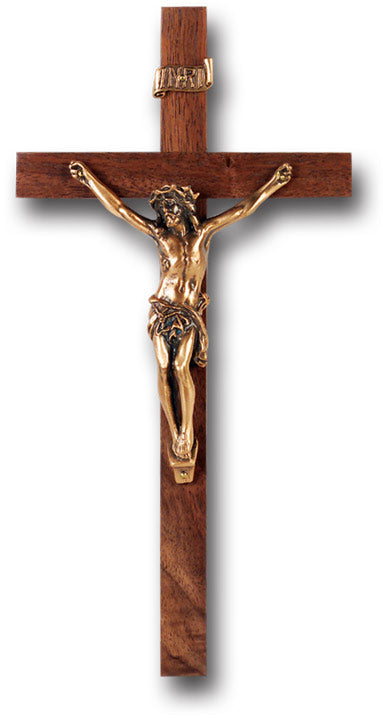 Medium Catholic Walnut Wood Wall Crucifix 9 Inch Decor
