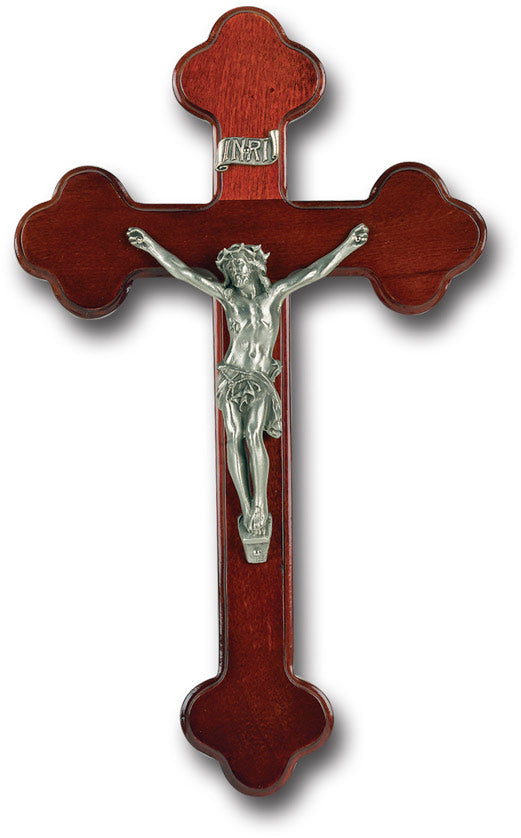 Large Catholic Dark Cherry Wood "Latin Style" Wall Crucifix, 10", for Home, Office, Over Door