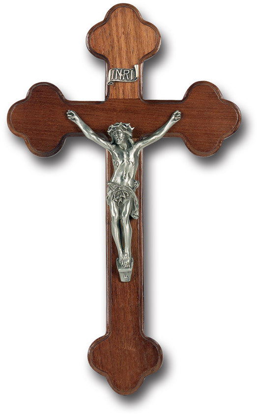 Large Catholic Walnut Latin Style Wall Crucifix 10 Inch