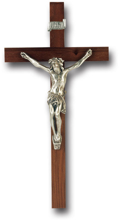 Medium Catholic Genuine Walnut Wall Crucifix, 9", for Home, Office, Over Door