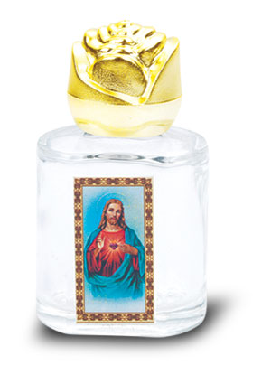 Sacred Heart of Jesus Small Holy Water Bottle with Gold Rose Cap