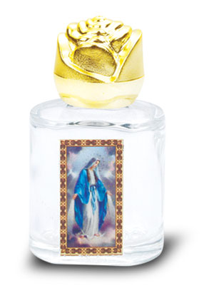 Miraculous Medal Small Holy Water Bottle with Gold Rose Cap