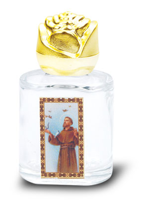 St. Francis Small Holy Water Bottle with Gold Rose Cap