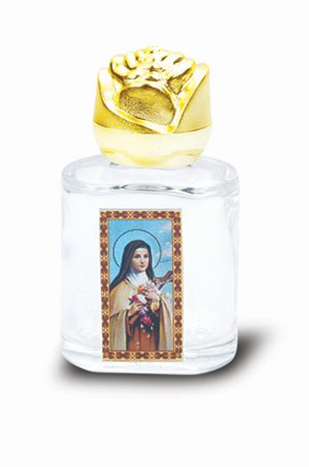 St. Therese Small Holy Water Bottle with Gold Rose Cap