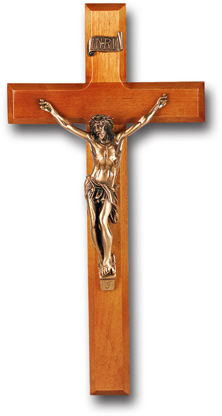 Large Catholic Natural Cherry Wood Wall Crucifix 12 Inch