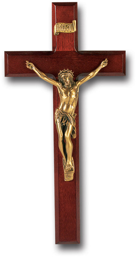 Large Catholic Dark Cherry Wood Wall Crucifix 12 Inch