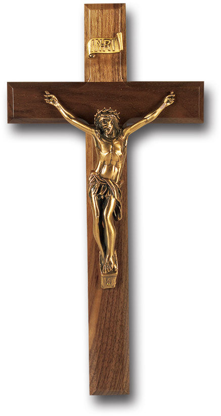 Large Catholic Genuine Walnut Wall Crucifix 12 Inch Decor