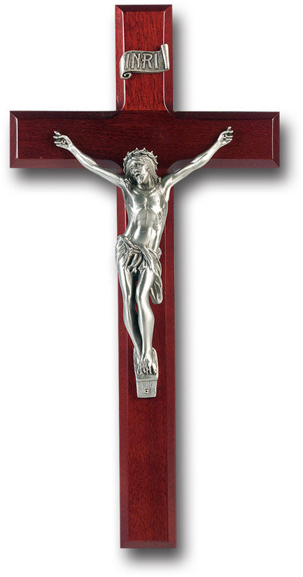 Large Catholic Dark Cherry Wood Wall Crucifix 12 Inch Decor