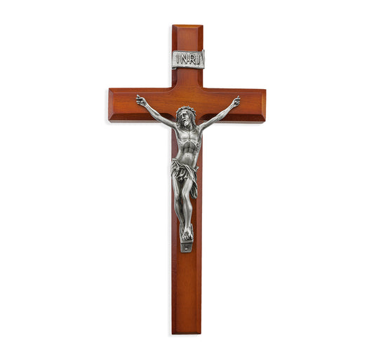 Large Catholic Tutone Wood Wall Crucifix, 12", for Home, Office, Over Door