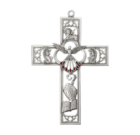 Medium Catholic Pewter "Cathedral Touch" Confirmation  Cross, 6", for Home, Office, Over Door