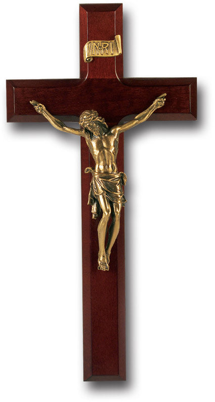 Large Catholic Walnut Wood Wall Crucifix 11 Inch Decor