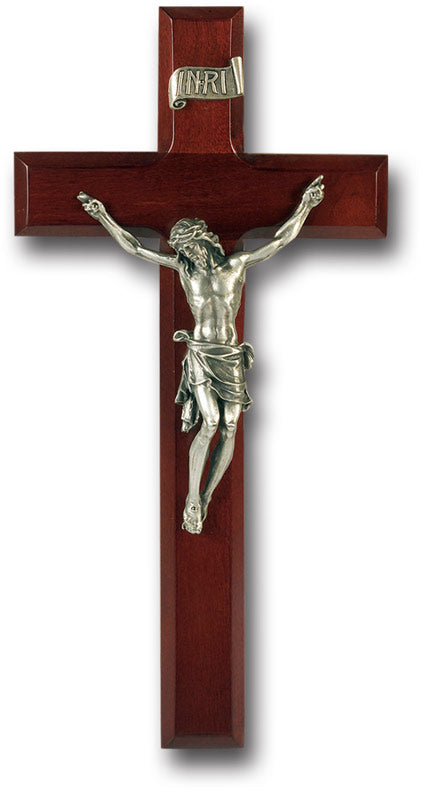 Large Catholic Dark Cherry Wood Wall Crucifix, 11", for Home, Office, Over Door