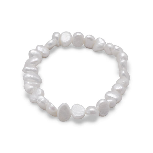 Extel White Cultured Freshwater Pearl Stretch Bracelet, Made in USA