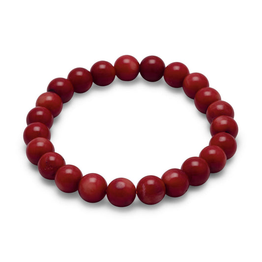 Extel Red Coral Bead Stretch Bracelet, Made in USA