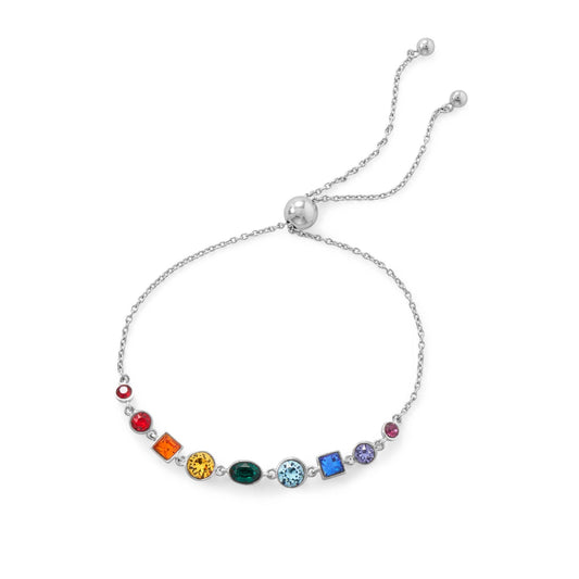 Extel Rhodium Plated Crystal Rainbow Bolo Bracelet