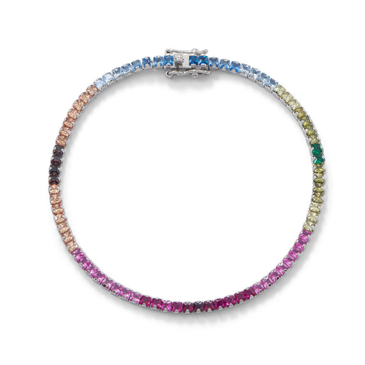 Extel Rhodium Plated Rainbow CZ Tennis Bracelet