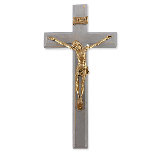 Large Catholic Camtry Gray Wood Wall Crucifix, 12", for Home, Office, Over Door