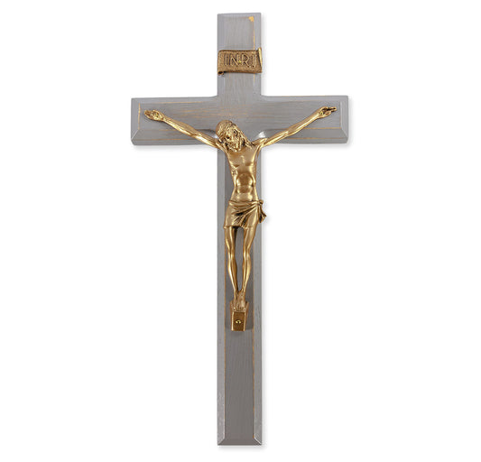 Large Catholic Camtry Gray Wood Wall Crucifix 12 Inch Decor