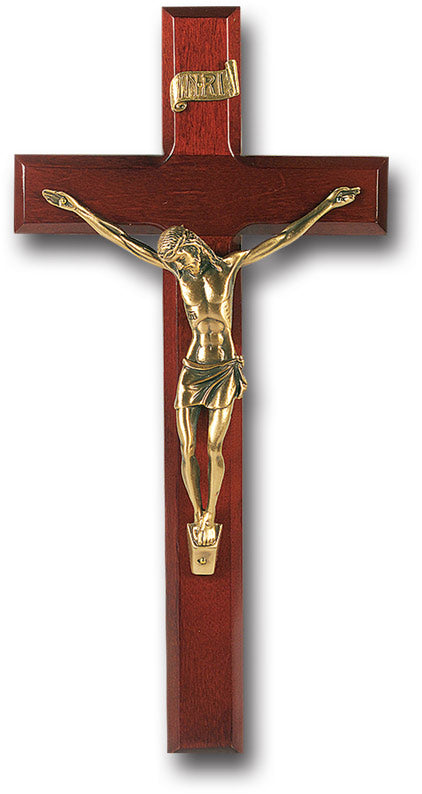 Large Catholic Genuine Walnut Wood Wall Crucifix 12 Inch