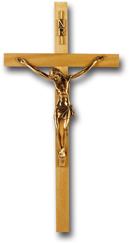Large Catholic Oak Wood Wall Crucifix 13 Inch for Home Office