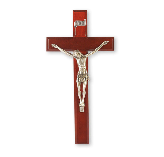 Large Catholic Dark Cherry Wood Wall Crucifix 12 Inch Decor