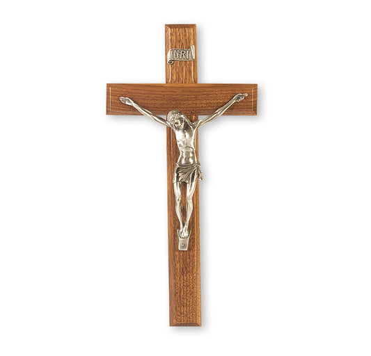 Large Catholic Genuine Walnut Wall Crucifix 12 Inch Decor