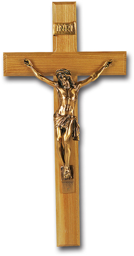Large Catholic Oak Wall Wood Crucifix 13 Inch for Home Office