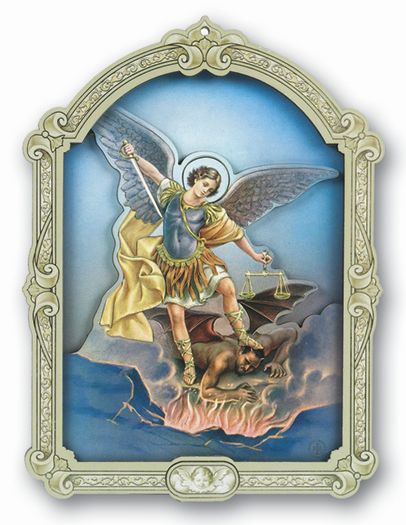 St. Michael 3D Multi-Layered Dimensional Wood Plaque Wall Art Decor, Large Size