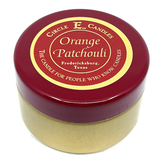 Circle E Candles, Orange Patchouli Scent, Extra Small Size Travel Tin Candle, 4oz, 1 Wick