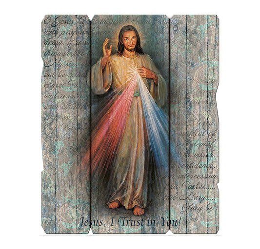Divine Mercy Vintage Barn Board Plaque Wall Art Decor Medium