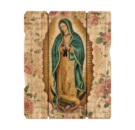 Our Lady of Guadalupe Vintage Barn Board Plaque Wall Art Decor, Medium Size
