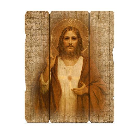 Sacred Heart of Jesus Vintage Barn Board Plaque Wall Art Decor, Large