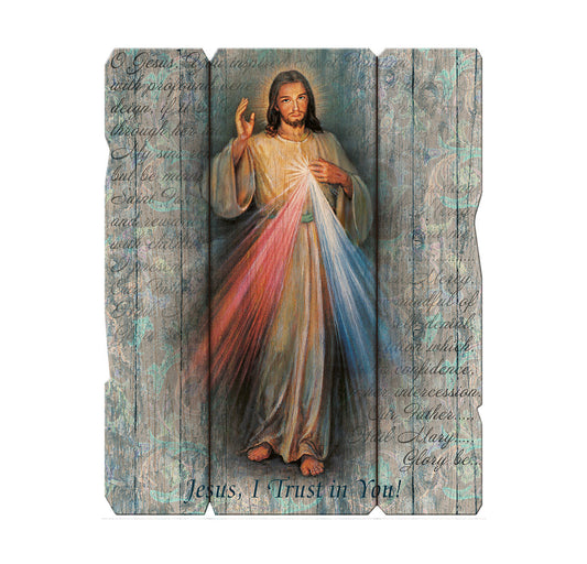 Divine Mercy Vintage Barn Board Plaque Wall Art Decor, Large