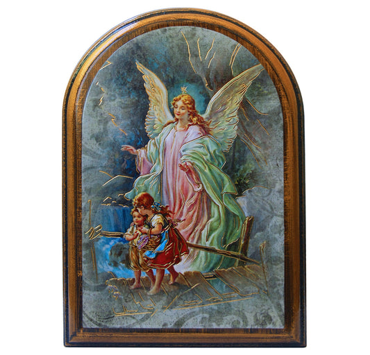 Guardian Angel Antiqued Wood Plaque Wall Art Decor Small